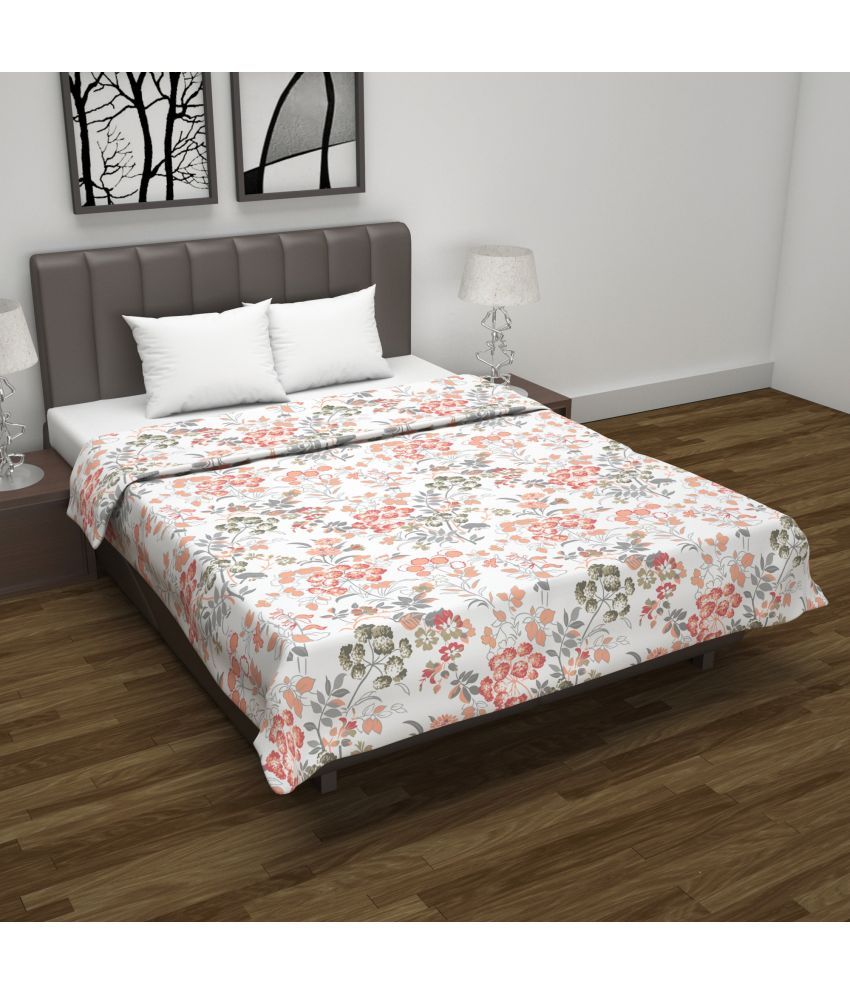     			DIVINE CASA Cotton Floral Printed Double Bed Blanket ( 220 cm x 205 cm ) - Orange ( Pack of 1 )