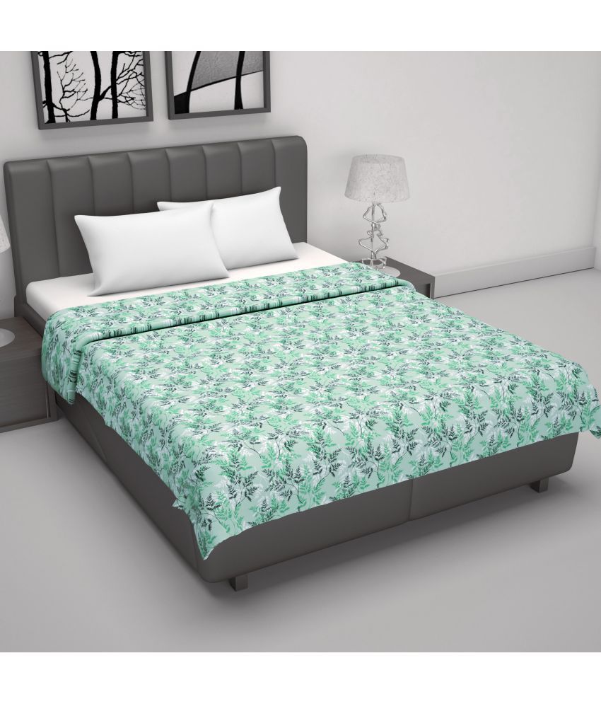     			DIVINE CASA Cotton Floral Printed Double Bed Blanket ( 220 cm x 205 cm ) - Green ( Pack of 1 )