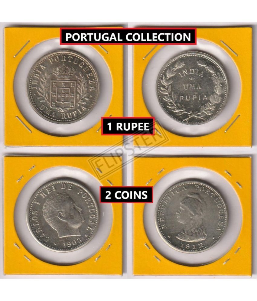     			**Extremely Rare 2 Coins** One Rupee 1903 & 1912, Portugal old 2 Coins Collection