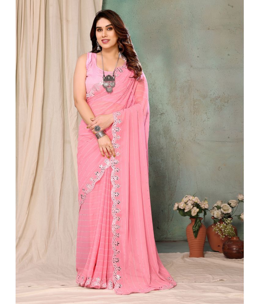     			Fashionfricks Pack of 1 Georgette Self Design Saree With Blouse Piece ( Pink )