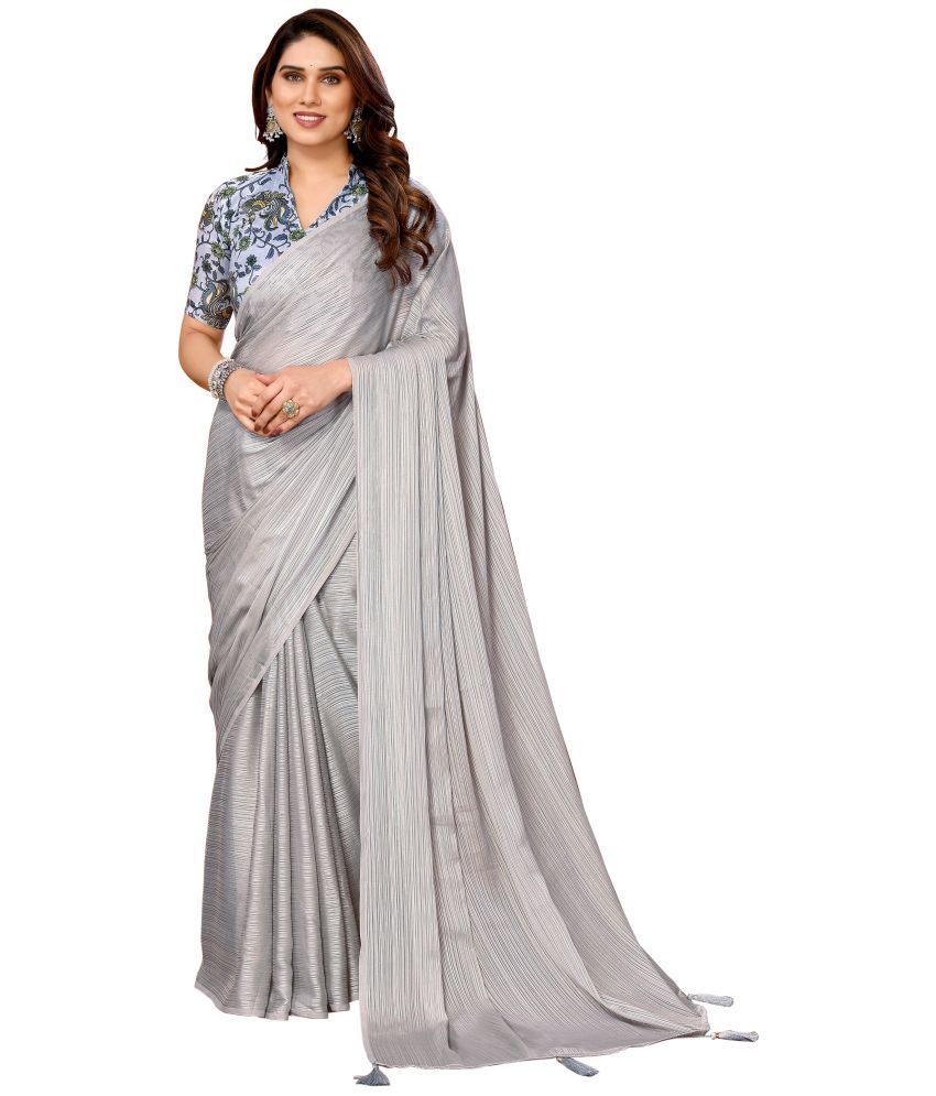     			Fashionfricks Pack of 1 Polyester Solid Saree With Blouse Piece ( Grey )