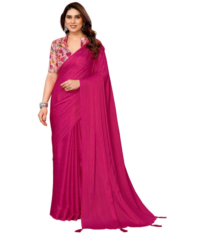     			Fashionfricks Pack of 1 Polyester Solid Saree With Blouse Piece ( Pink )