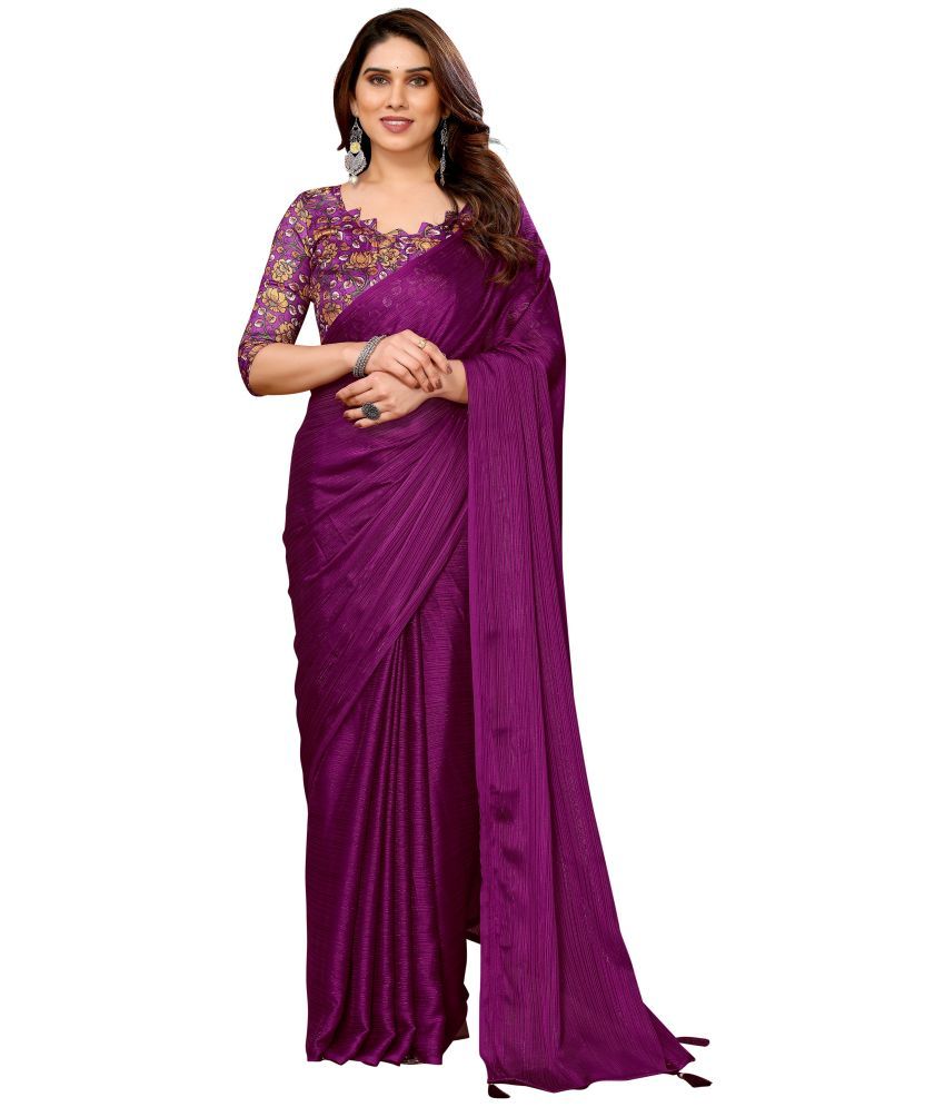     			Fashionfricks Pack of 1 Polyester Solid Saree With Blouse Piece ( Magenta )