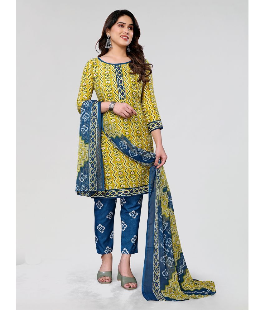     			Kashvi Unstitched Crepe Printed Dress Material - Yellow ( Pack of 1 )