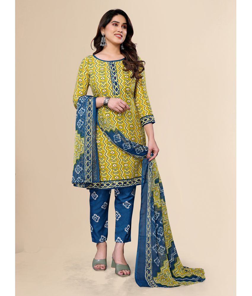     			Kashvi Unstitched Crepe Printed Dress Material - Yellow ( Pack of 1 )