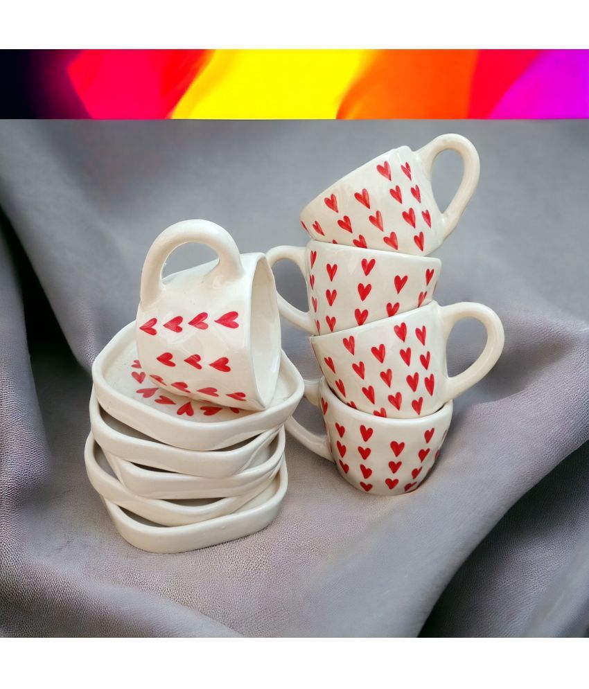     			Malaikah Red Hrt Cup & Sauc Printed Ceramic Tea Set 200 ml ( Pack of 5 )