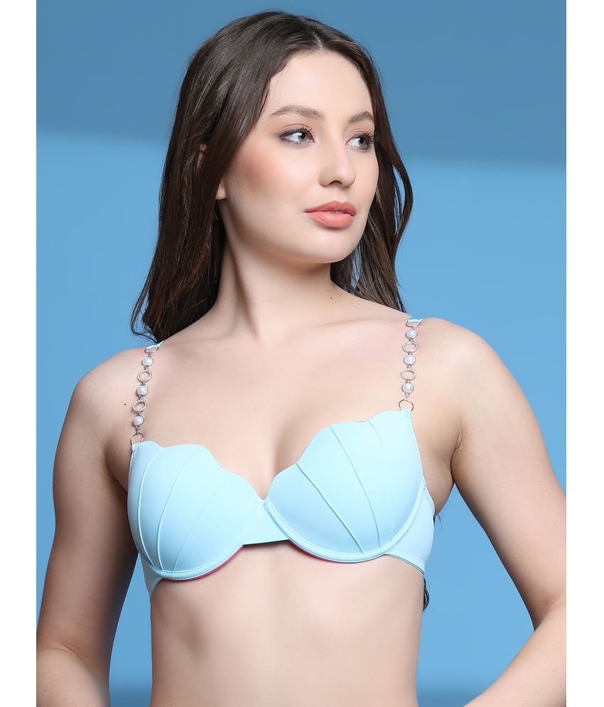     			PrettyCat Pack of 1 Polyester Lightly Padded Plunge Bra For Women ( Light Blue )