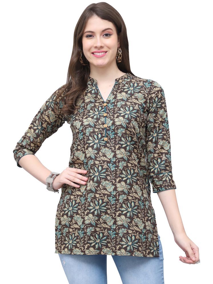     			Rajnandini Pack of 1 Cotton Blend Printed Straight Women's Kurti - ( Brown )