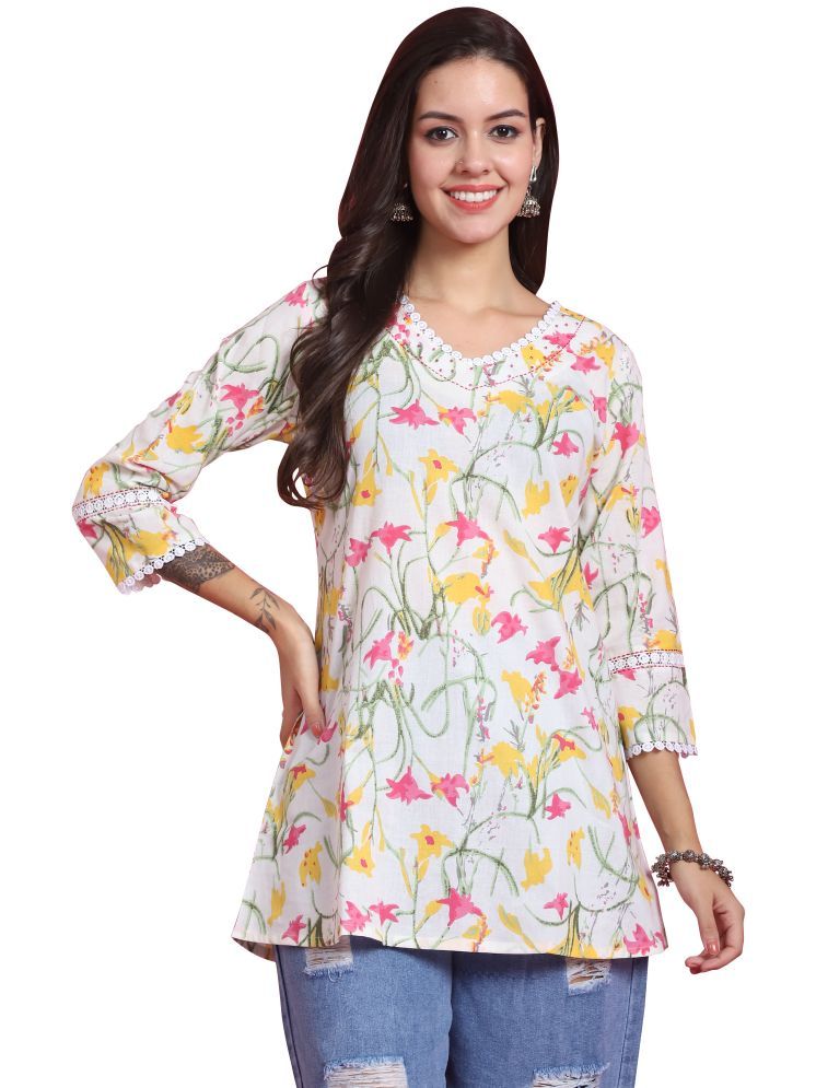     			Rajnandini Pack of 1 Cotton Printed Straight Women's Kurti - ( White )