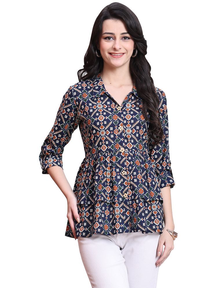     			Rajnandini Pack of 1 Cotton Printed A-line Women's Kurti - ( Navy Blue )