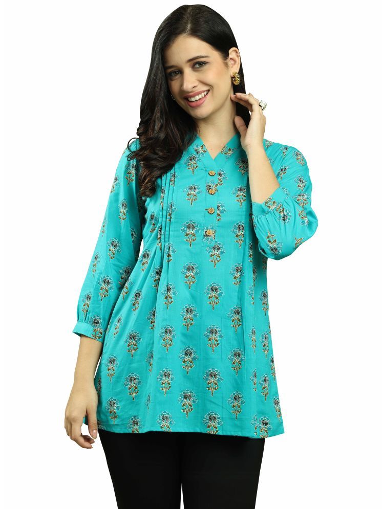     			Rajnandini Pack of 1 Cotton Printed Straight Women's Kurti - ( Light Blue )