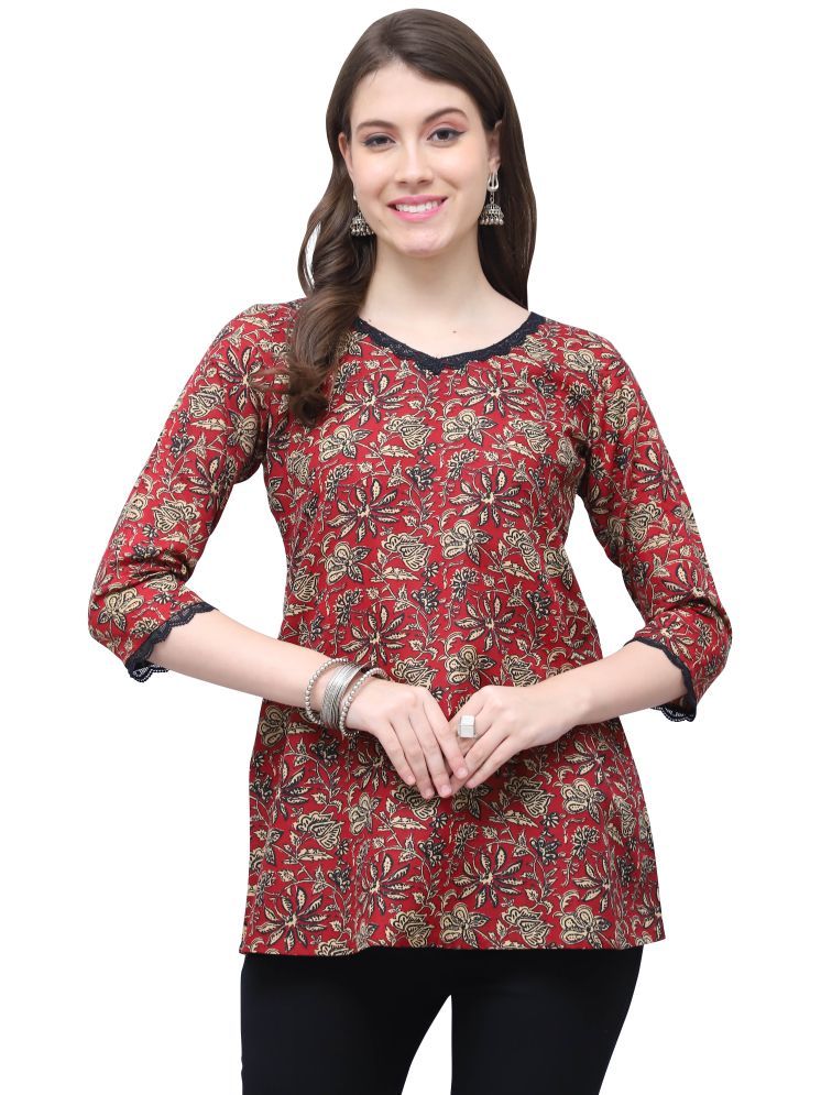     			Rajnandini Pack of 1 Cotton Blend Printed Straight Women's Kurti - ( Maroon )