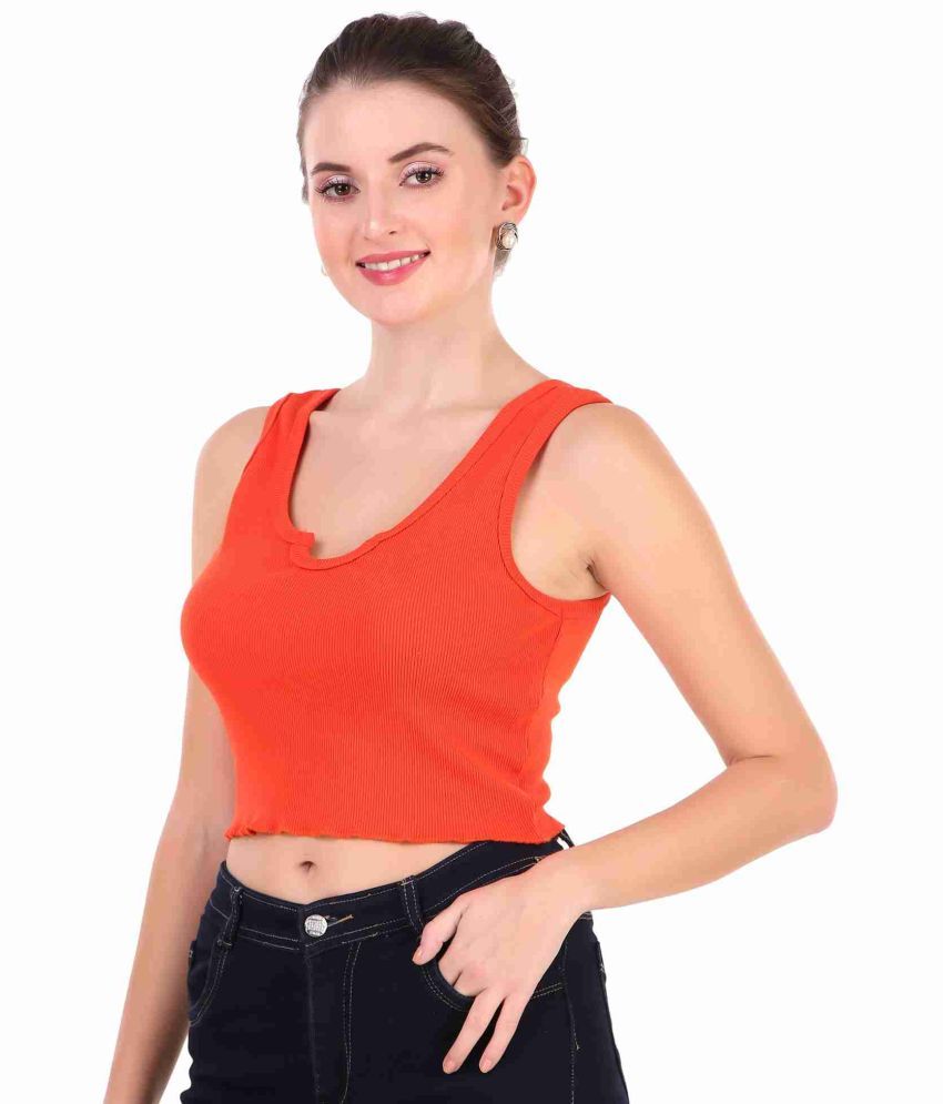     			S Stair Orange Cotton Blend Women's Crop Top ( Pack of 1 )