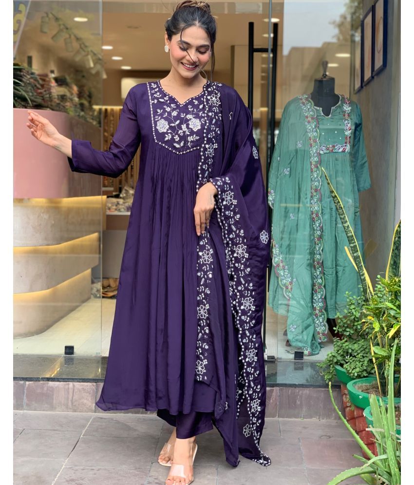     			SAREEKART FAB Chiffon Embroidered Kurti With Pants Women's Stitched Salwar Suit - Purple ( Pack of 1 )