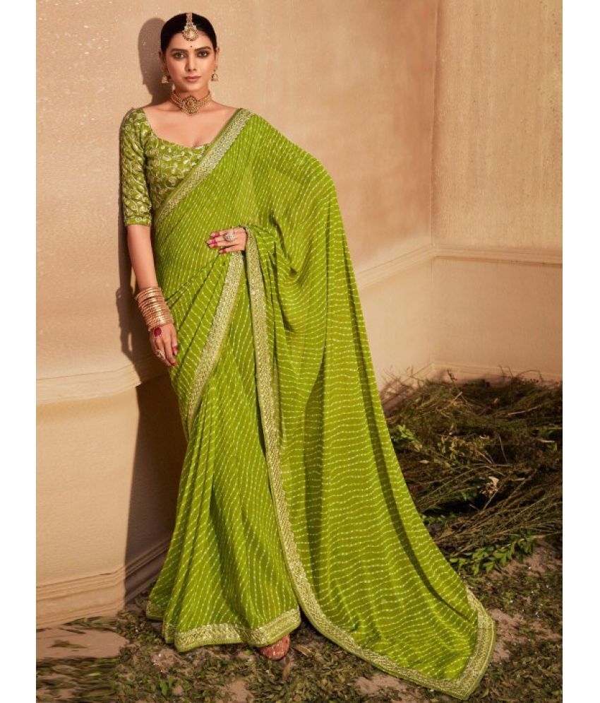     			Sanjana Silk Pack of 1 Georgette Striped Saree With Blouse Piece ( Light Green )