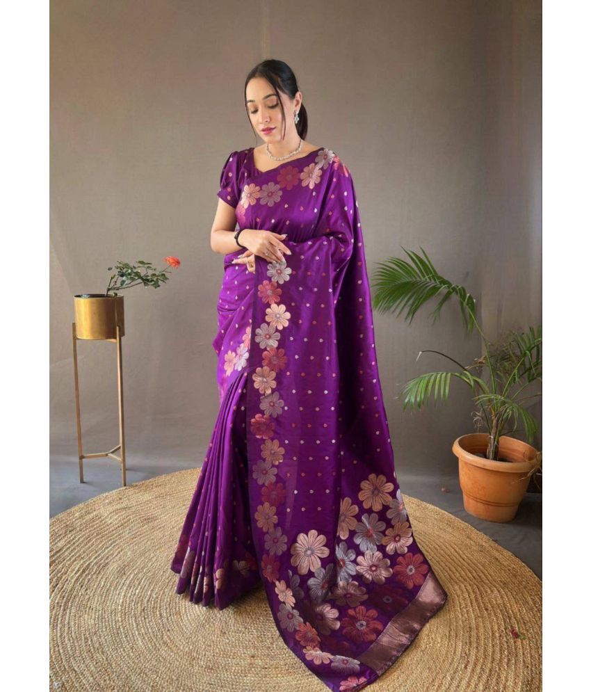     			Sitanjali Pack of 1 Silk Blend Self Design Saree With Blouse Piece ( Purple )