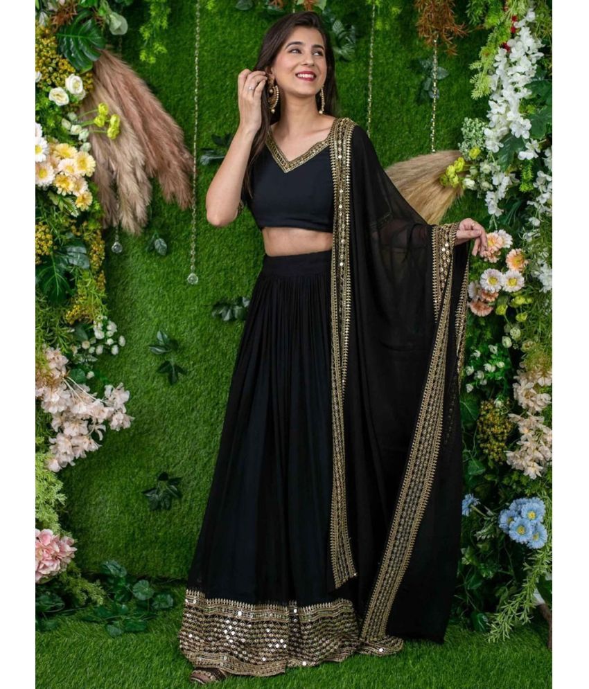     			Trijal Fab Black Georgette Circular Semi Stitched Lehenga Single