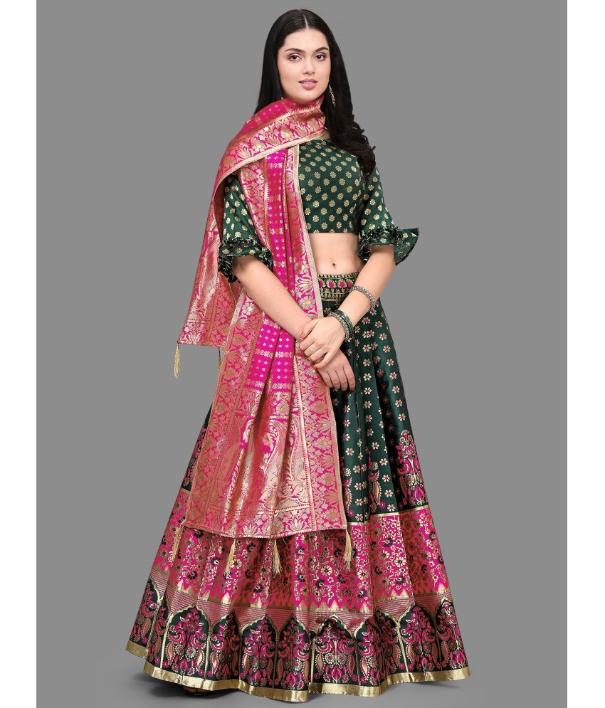     			Trijal Fab Green Jacquard Circular Semi Stitched Lehenga Single