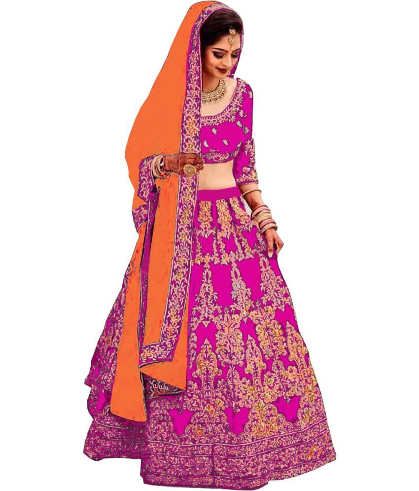     			Trijal Fab Pink Silk Circular Semi Stitched Lehenga Single