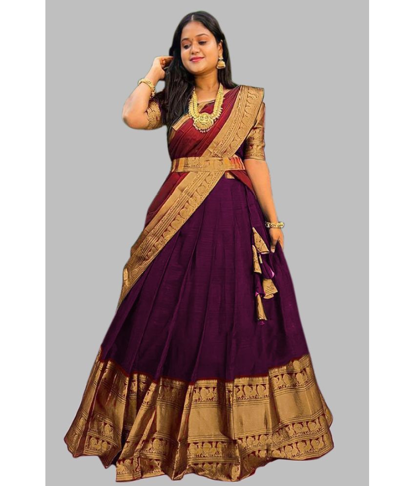     			Trijal Fab Purple Jacquard Circular Semi Stitched Lehenga Single