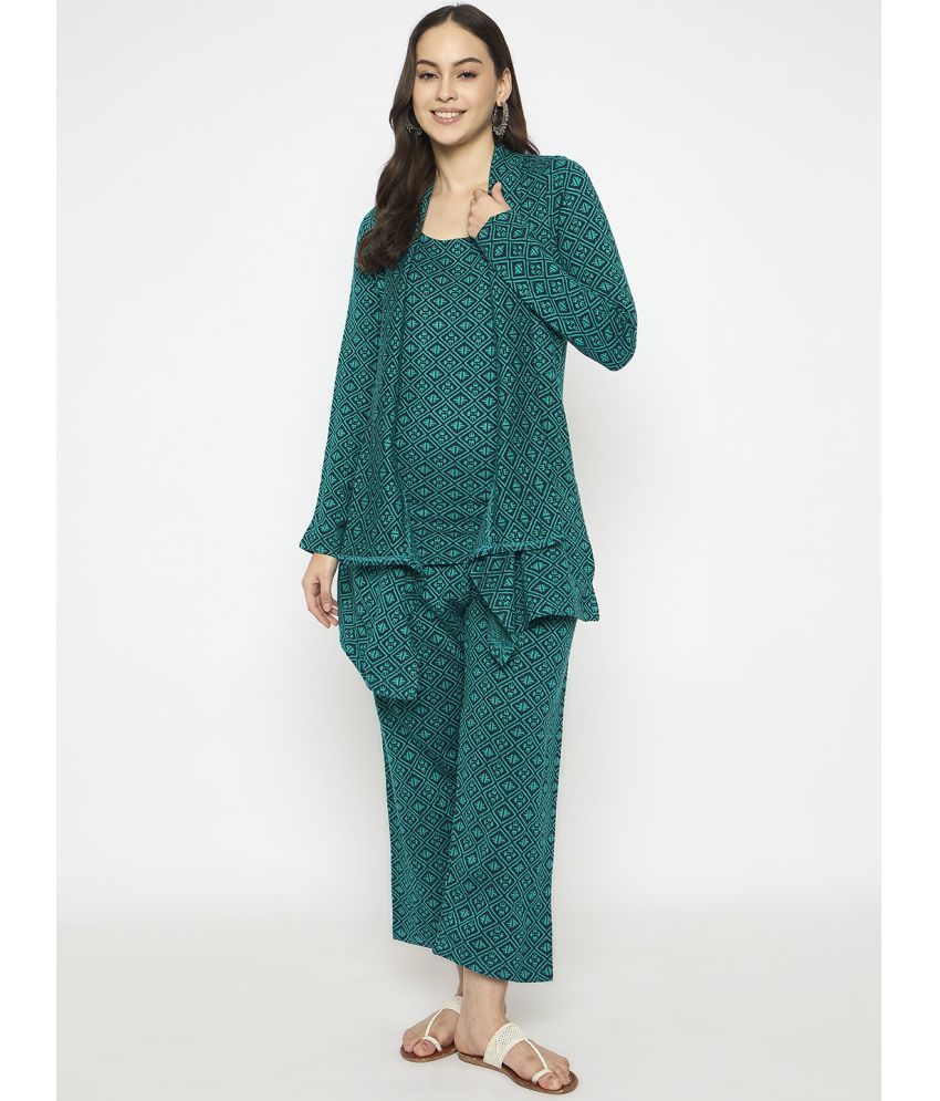     			VIAZAA Green Self Design Pant Top Set