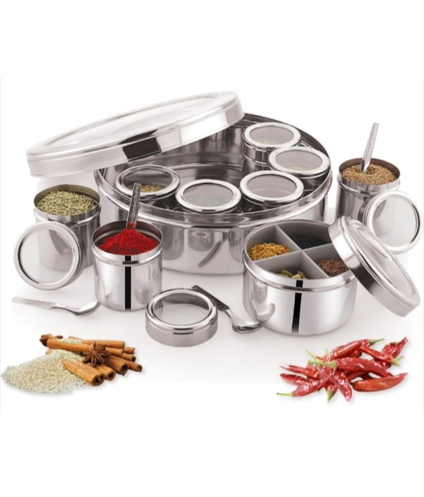     			Visaxmi Steel Masala Box Steel Silver Spice Container ( Set of 12 )