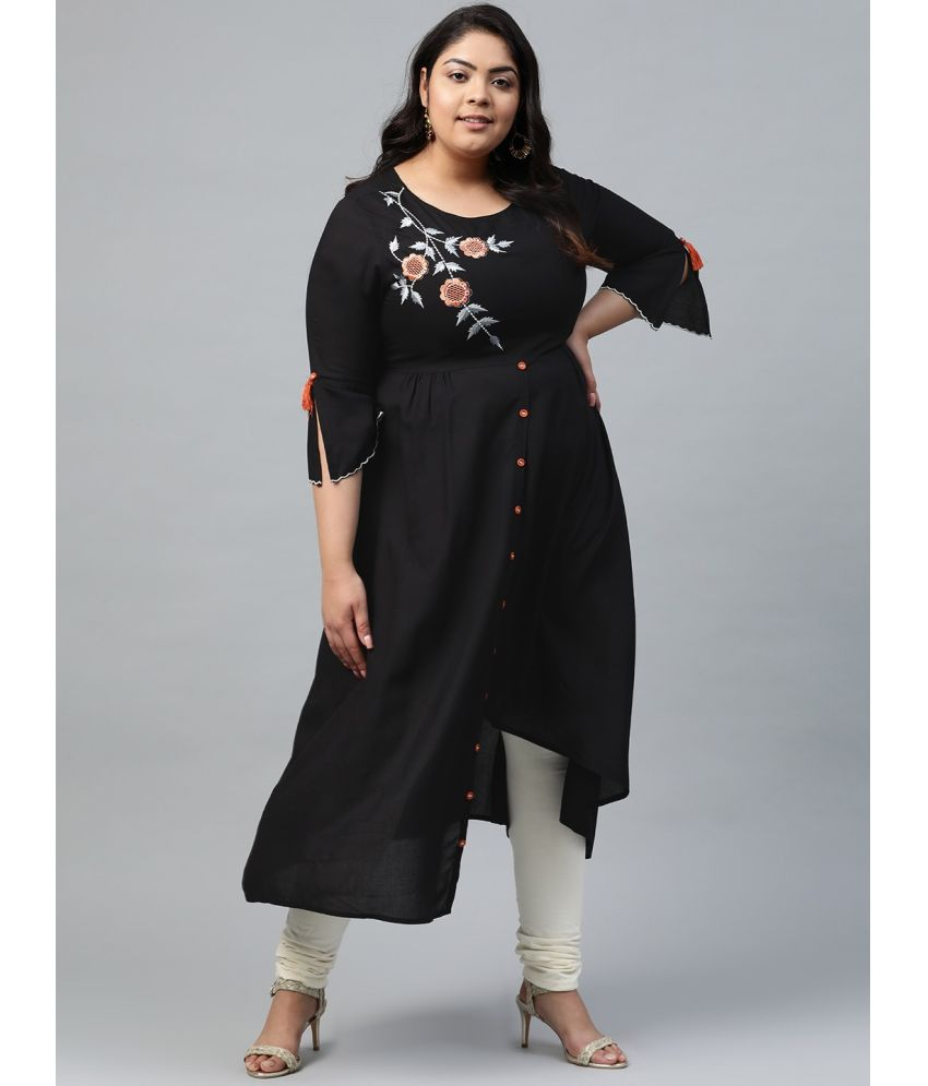     			Yash Gallery Pack of 1 Rayon Embroidered Asymmetrical Women's Kurti - ( Black )