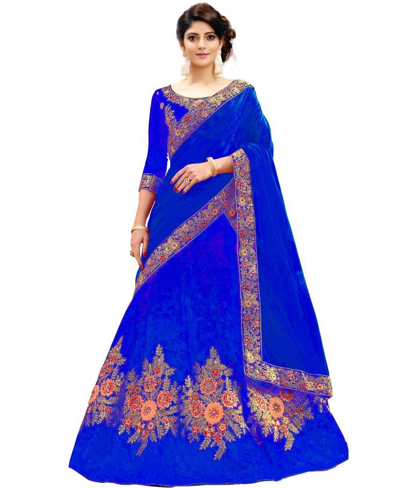     			kedar fab Blue Silk Circular Semi Stitched Lehenga Single