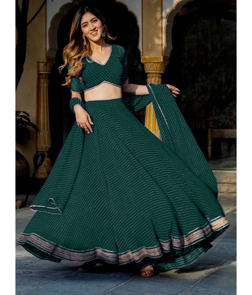     			kedar fab Green Georgette Circular Semi Stitched Lehenga Single