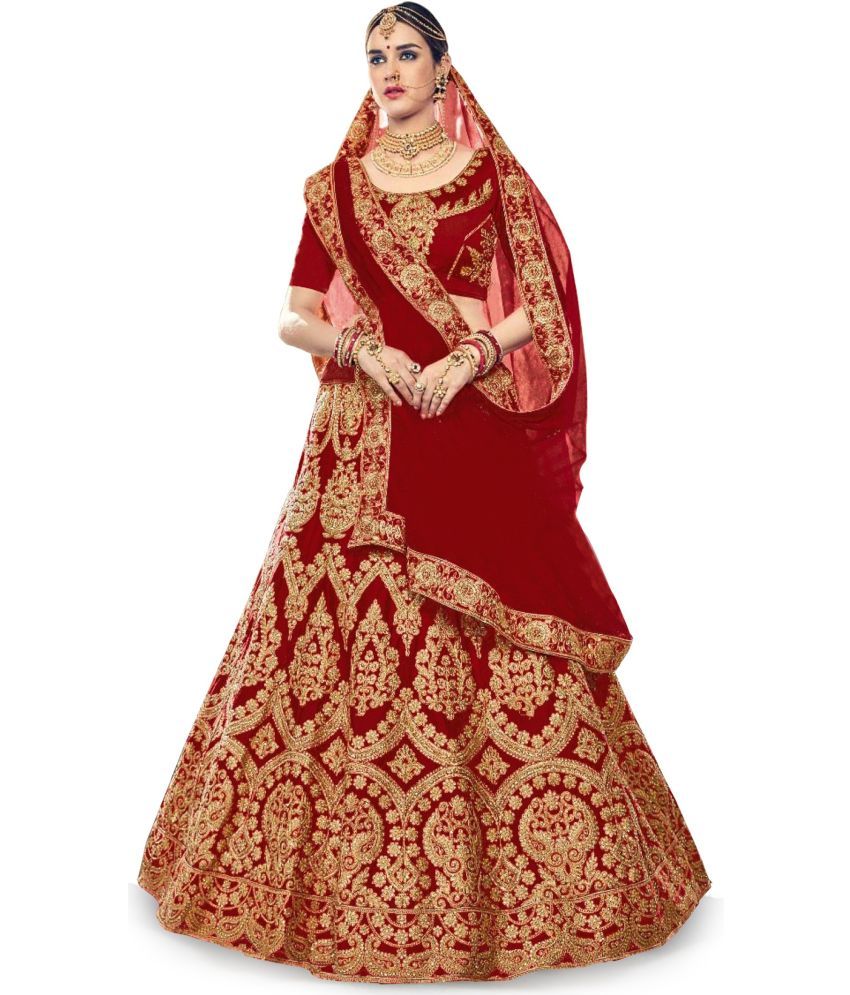     			kedar fab Maroon Silk Circular Semi Stitched Lehenga Single