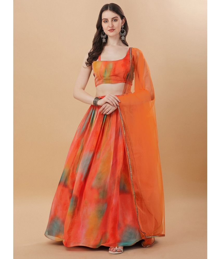     			kedar fab Orange Georgette Circular Semi Stitched Lehenga Single