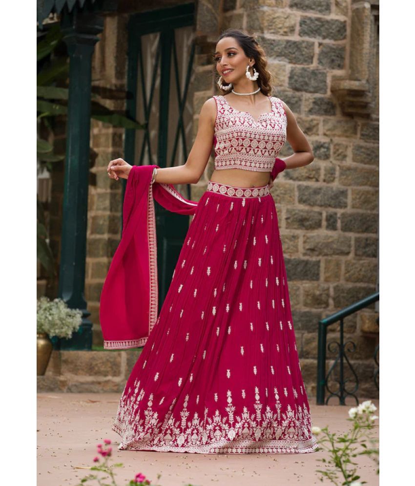     			kedar fab Pink Georgette Circular Semi Stitched Lehenga Single