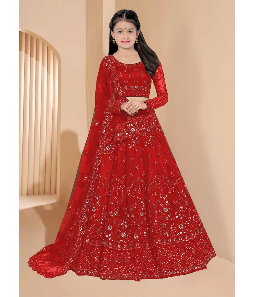     			piludi Net Lehenga Choli Set For Girls ( Pack of 1 , Red )