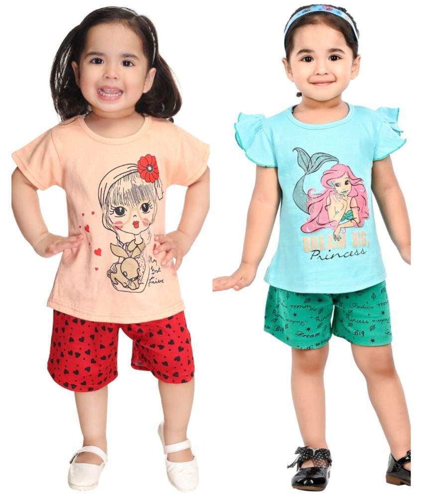     			s muktar garments Pack of 2 Baby Girls Cotton Top With Shorts ( Multicolor )