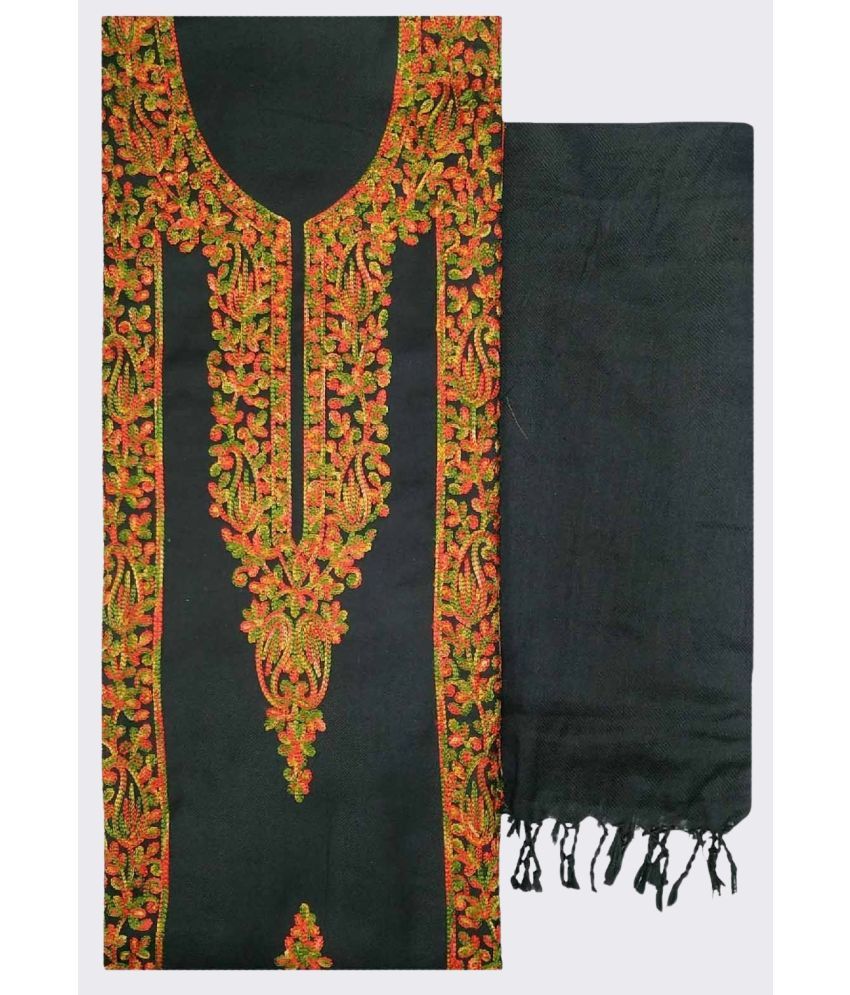     			KASHMIRI Unstitched Woollen Embroidered Dress Material - Black ( Pack of 1 )