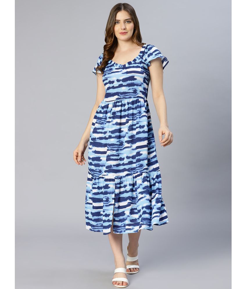     			Oxolloxo Polyester Printed Ankle Length Women's A-line Dress - Blue ( Pack of 1 )