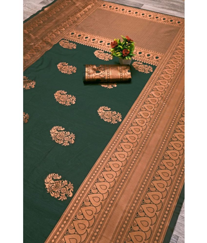     			SAREEKART FAB Pack of 1 Kanjivaram Silk Woven Saree With Blouse Piece ( Green )