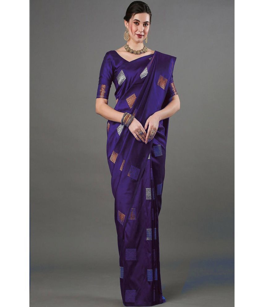     			SAREEKART FAB Pack of 1 Kanjivaram Silk Woven Saree With Blouse Piece ( Purple )