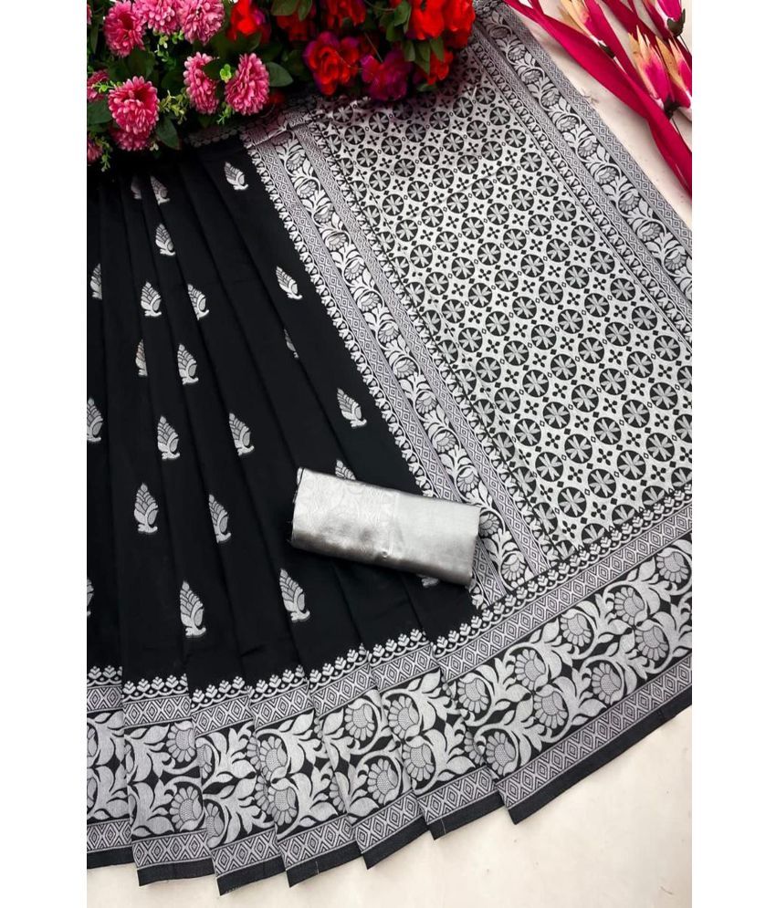     			SAREEKART FAB Pack of 1 Kanjivaram Silk Woven Saree With Blouse Piece ( Black )