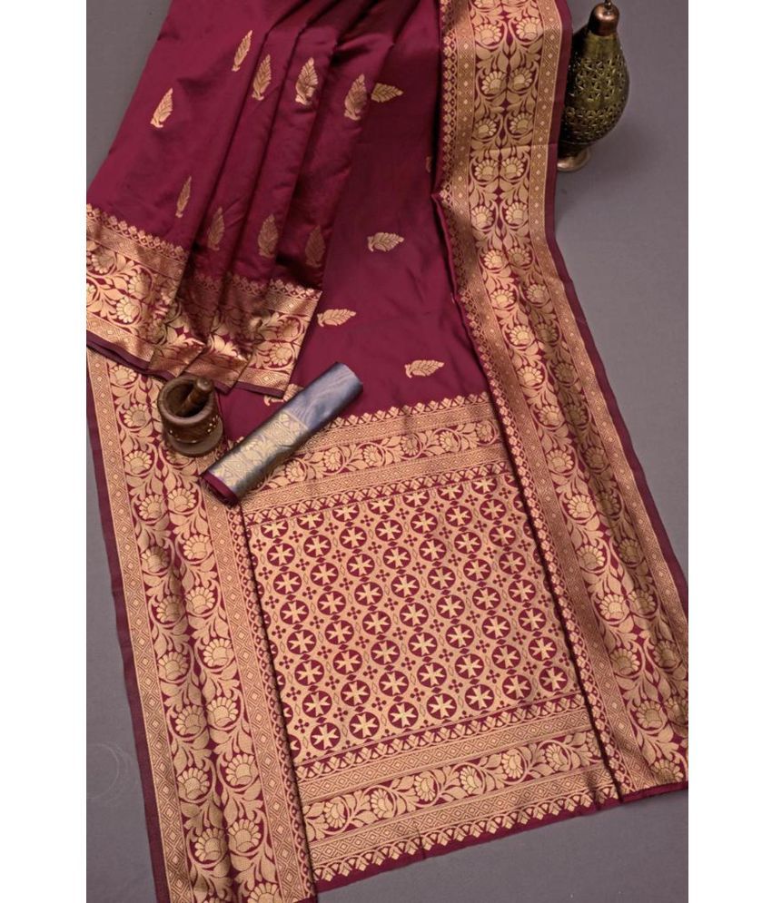     			SAREEKART FAB Pack of 1 Kanjivaram Silk Woven Saree With Blouse Piece ( Maroon )