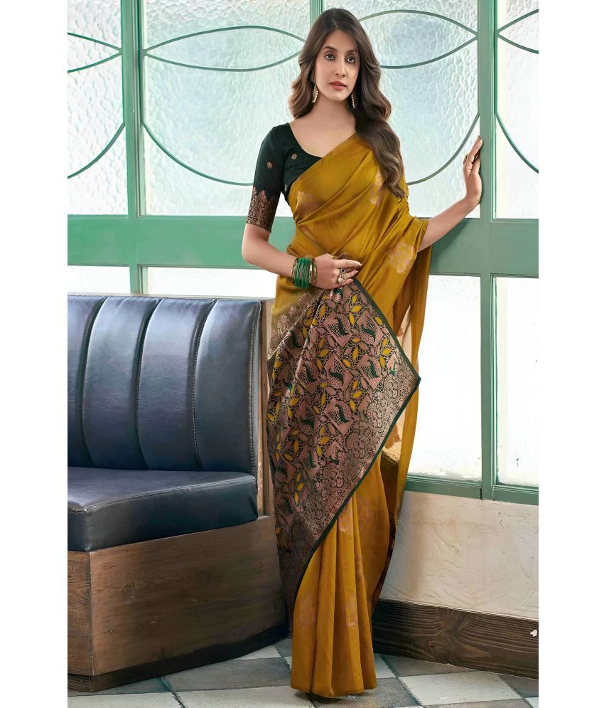     			Vividvibe Pack of 1 Kanjivaram Silk Self Design Saree With Blouse Piece ( Yellow )