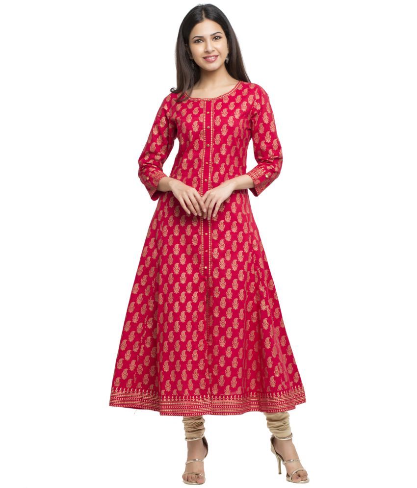     			Yash Gallery Pack of 1 Cotton Printed Anarkali Women's Kurti - ( Red )