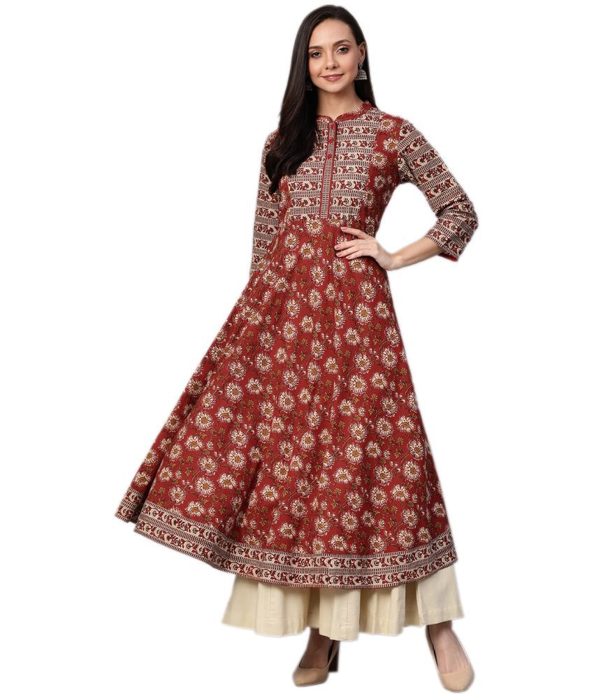     			Yash Gallery Pack of 1 Cotton Printed Anarkali Women's Kurti - ( Maroon )