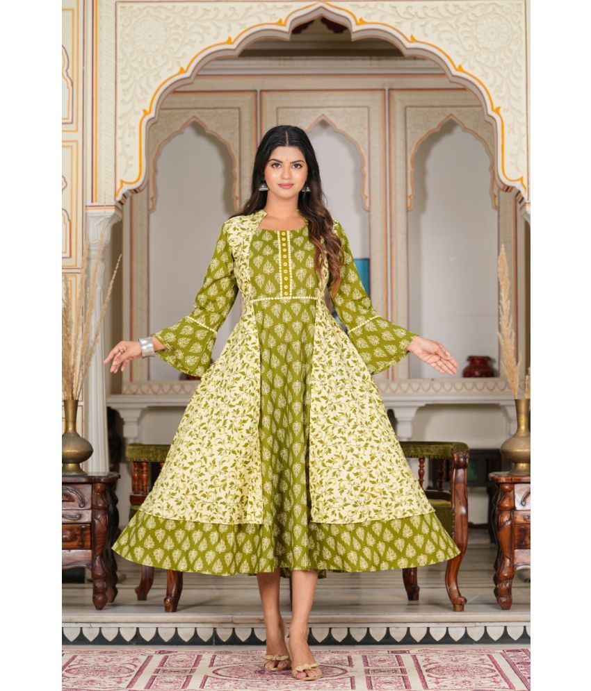     			Yash Gallery Pack of 1 Cotton Printed Anarkali Women's Kurti - ( Green )