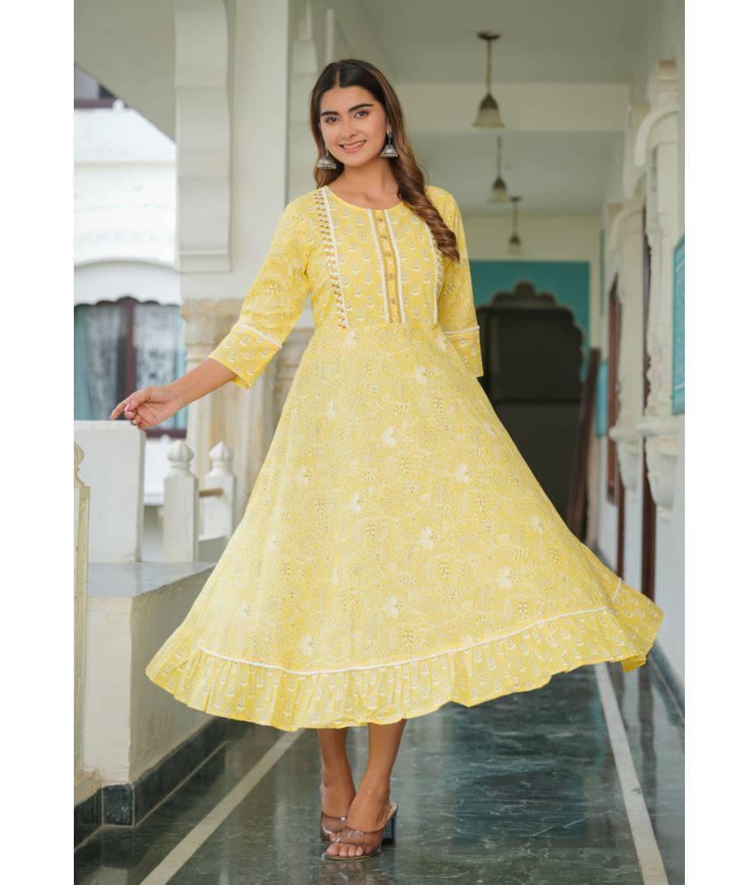     			Yash Gallery Pack of 1 Cotton Printed Anarkali Women's Kurti - ( Yellow )