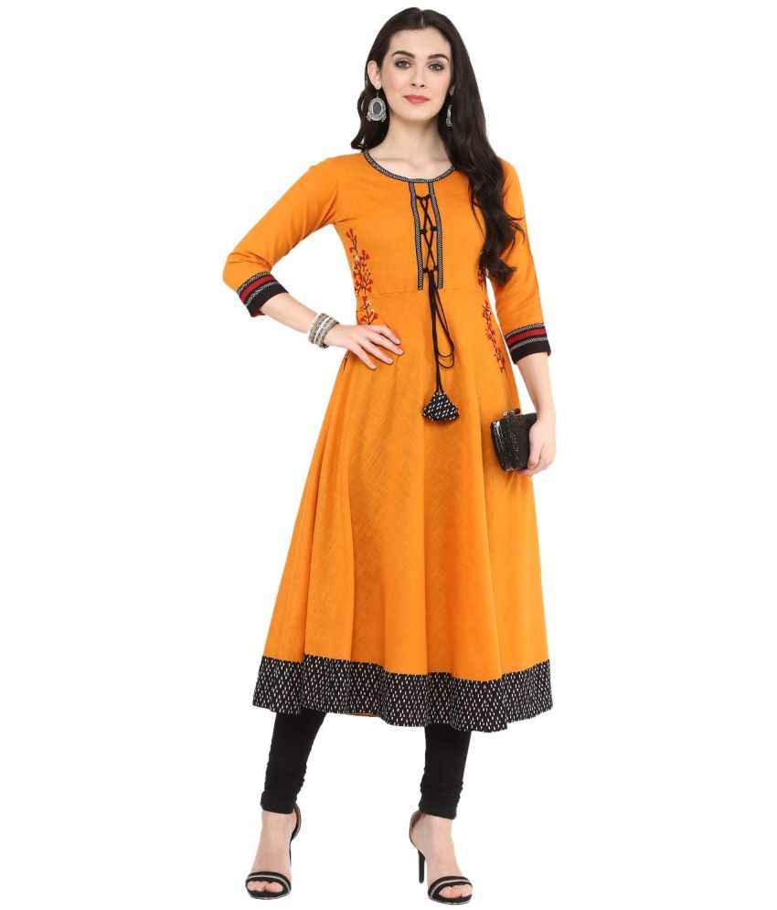     			Yash Gallery Pack of 1 Cotton Solid Flared Women's Kurti - ( Yellow )