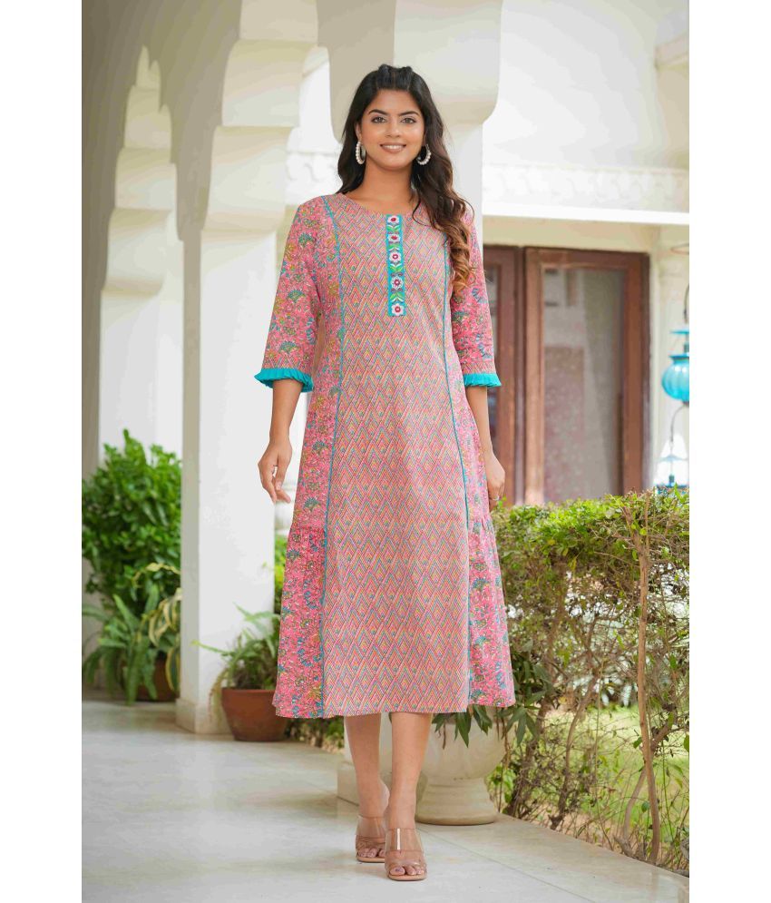     			Yash Gallery Pack of 1 Cotton Printed A-line Women's Kurti - ( Pink )