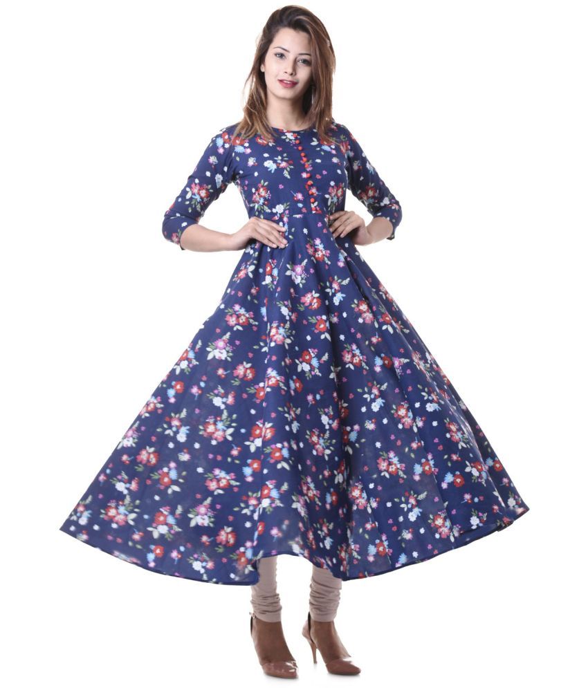     			Yash Gallery Pack of 1 Rayon Printed Anarkali Women's Kurti - ( Blue )