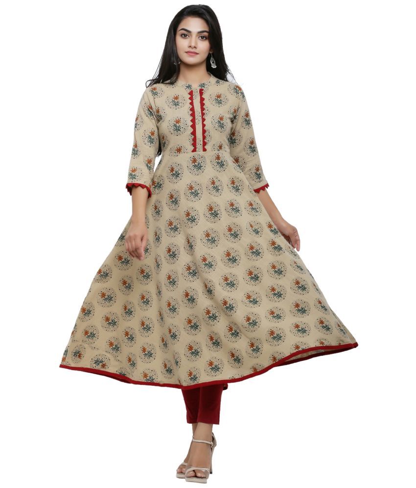     			Yash Gallery Pack of 1 Cotton Blend Printed Anarkali Women's Kurti - ( Beige )