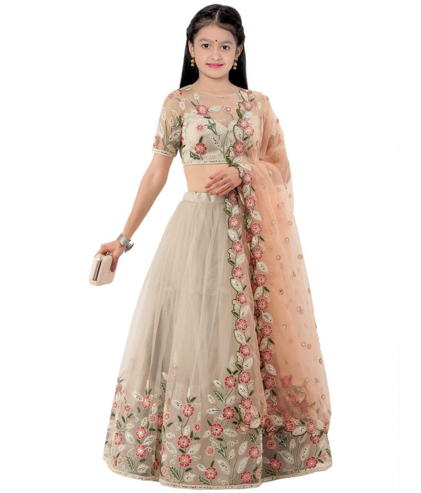     			piludi Net Lehenga Choli Set For Girls ( Pack of 1 , Off White )